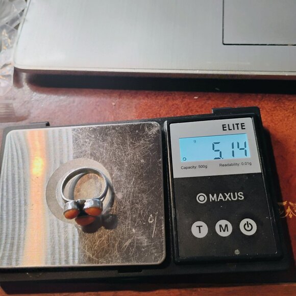 Southwest Sterling Silver Triple Stone Orange Spiny Oyster Ring Size 8 OOAK - Picture 6 of 6